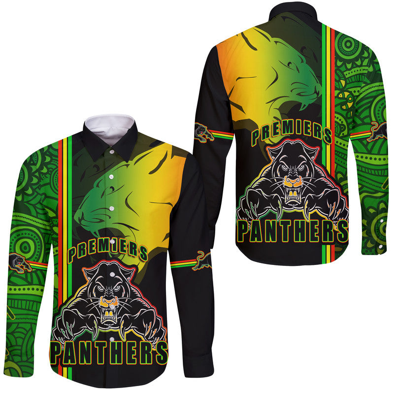 penrith-panthers-premiers-hawaii-long-sleeve-button-shirt-angry-panther-indigenous-aboriginal-style