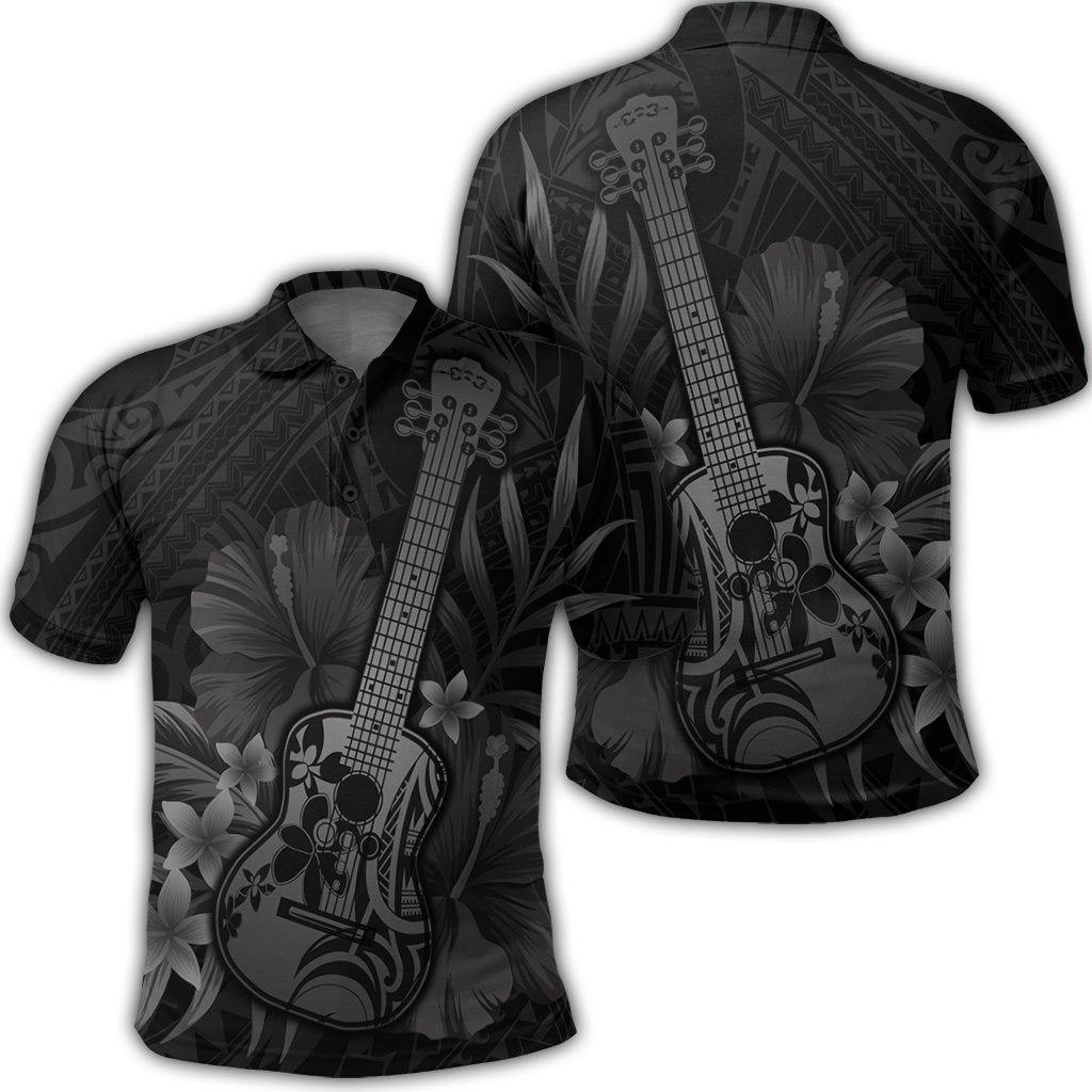 hawaiian-hawaii-ukulele-flower-polo-shirt-gray-ah