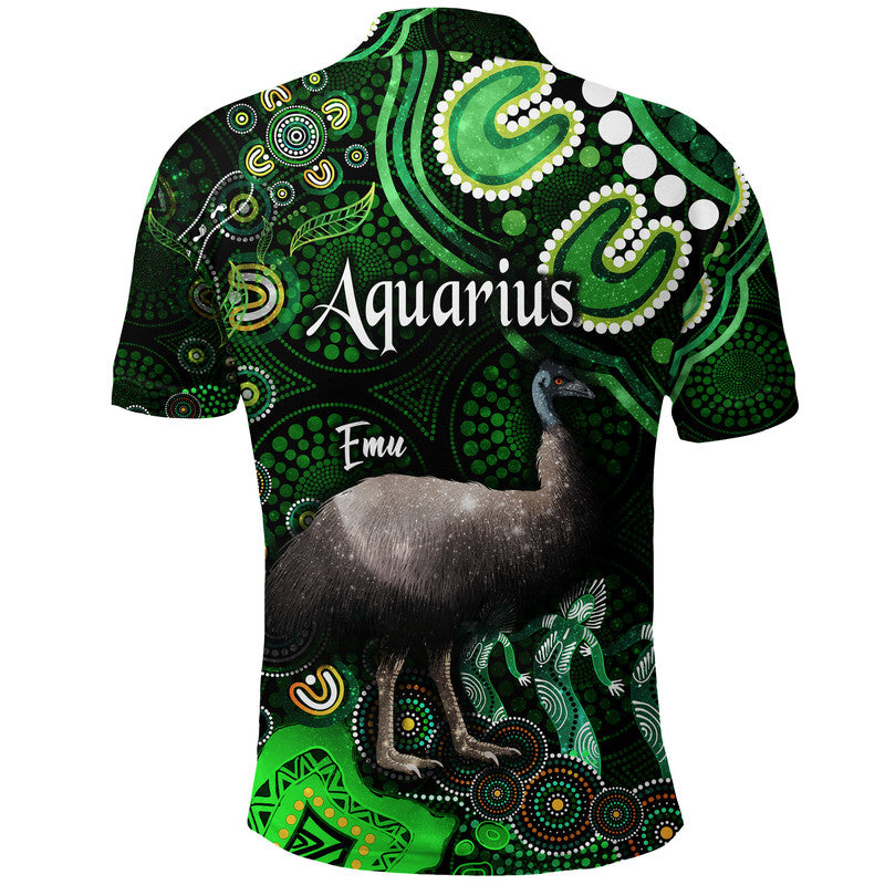 australian-astrology-polo-shirt-aquarius-emu-glider-zodiac-aboriginal-vibes-green