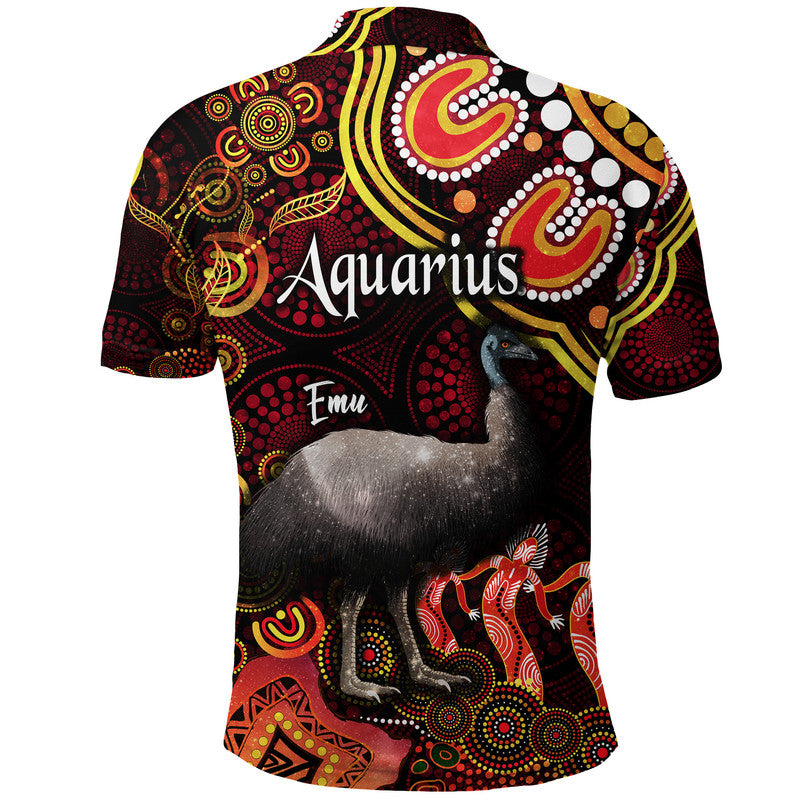 australian-astrology-polo-shirt-aquarius-emu-glider-zodiac-aboriginal-vibes-red