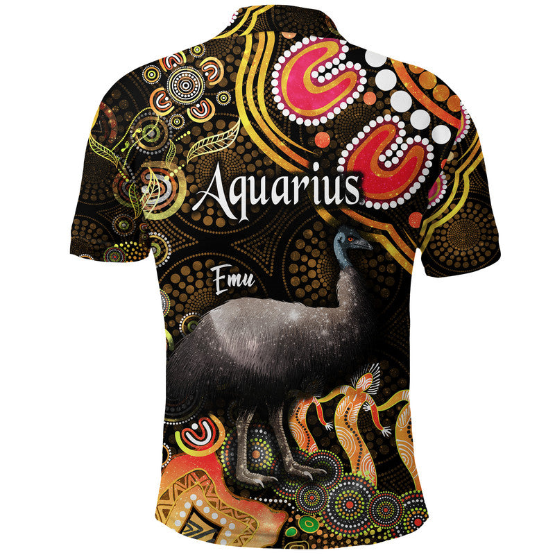 australian-astrology-polo-shirt-aquarius-emu-glider-zodiac-aboriginal-vibes-gold
