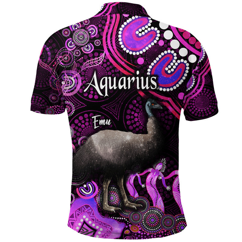australian-astrology-polo-shirt-aquarius-emu-glider-zodiac-aboriginal-vibes-pink