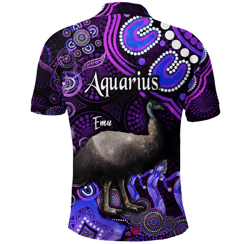 australian-astrology-polo-shirt-aquarius-emu-glider-zodiac-aboriginal-vibes-purple