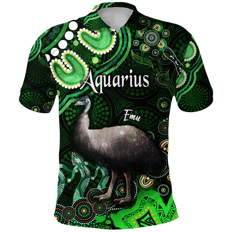 australian-astrology-polo-shirt-aquarius-emu-glider-zodiac-aboriginal-vibes-green