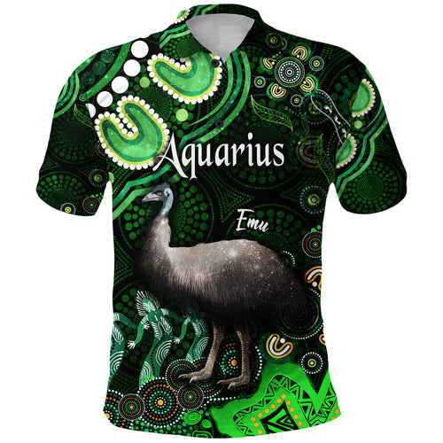 australian-astrology-polo-shirt-aquarius-emu-glider-zodiac-aboriginal-vibes-green