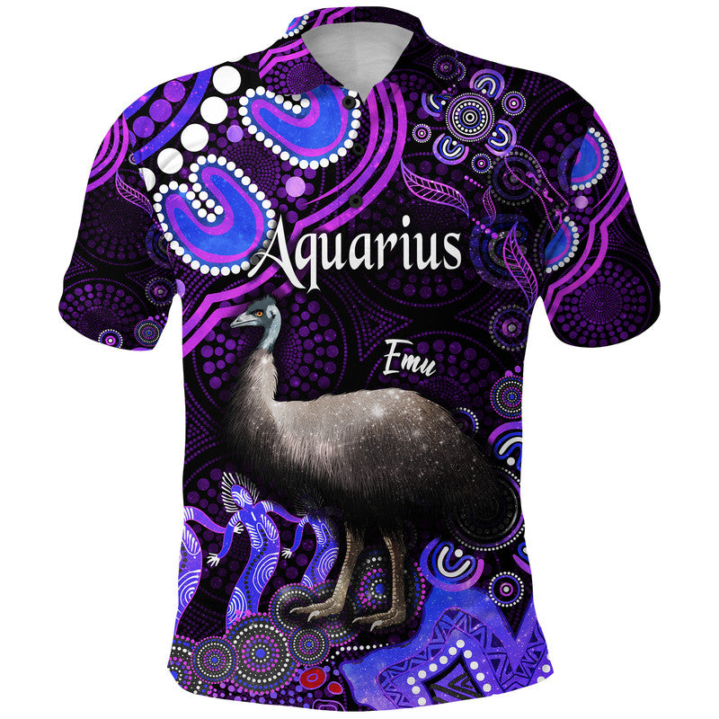 australian-astrology-polo-shirt-aquarius-emu-glider-zodiac-aboriginal-vibes-purple