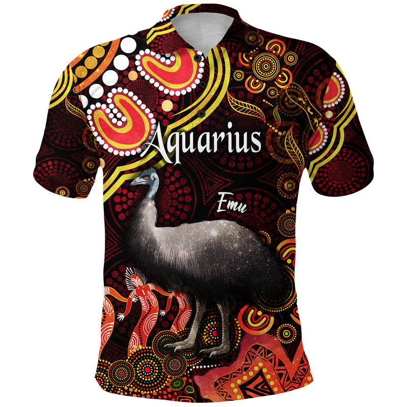 australian-astrology-polo-shirt-aquarius-emu-glider-zodiac-aboriginal-vibes-red