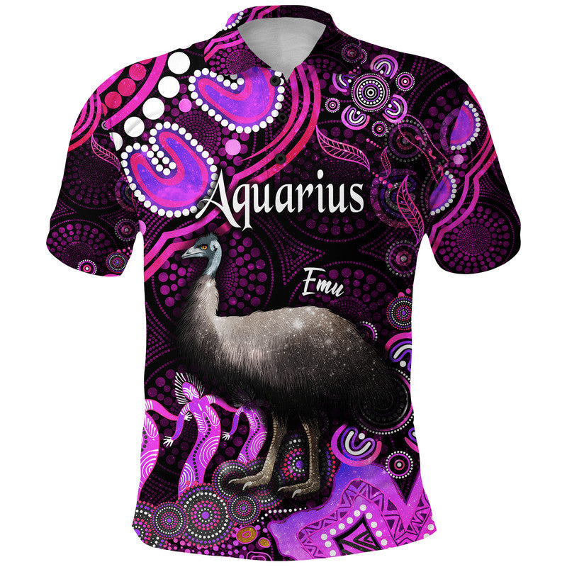 australian-astrology-polo-shirt-aquarius-emu-glider-zodiac-aboriginal-vibes-pink