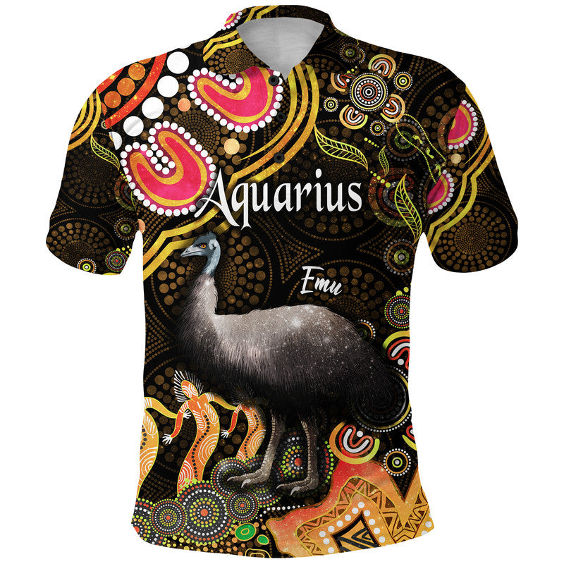 australian-astrology-polo-shirt-aquarius-emu-glider-zodiac-aboriginal-vibes-gold