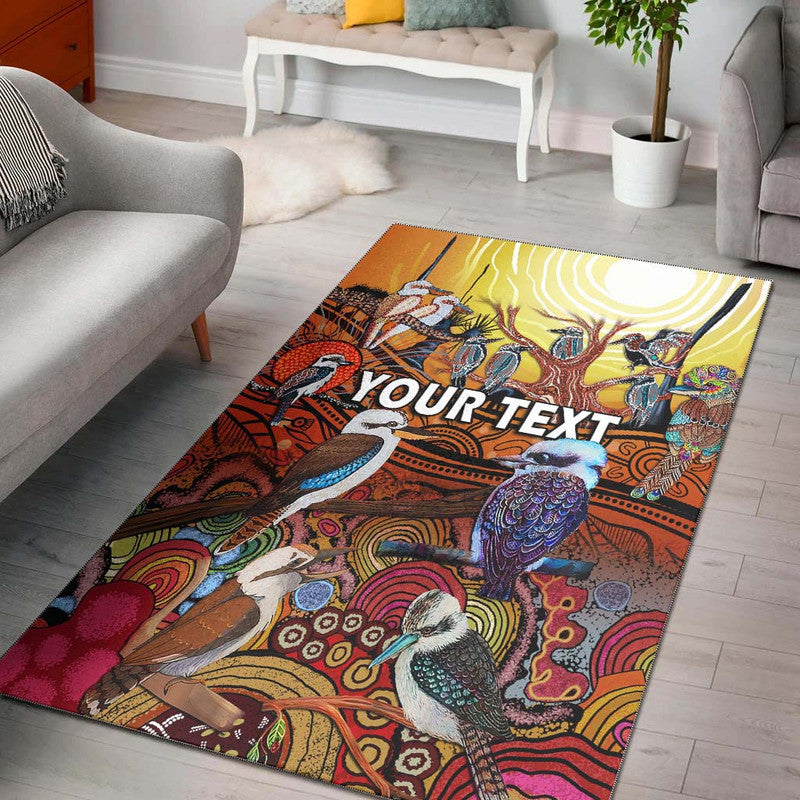 custom-personalised-australia-kookaburra-dreaming-aboriginal-arty-style-area-rug