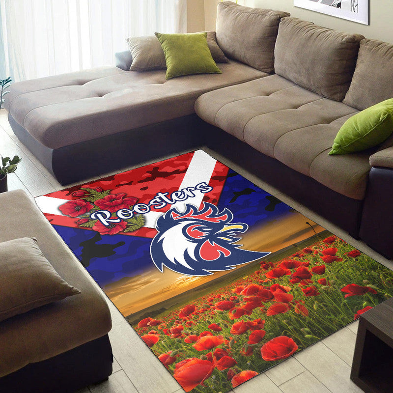 sydney-roosters-anzac-2022-area-rug-poppy-flowers-vibes-blue