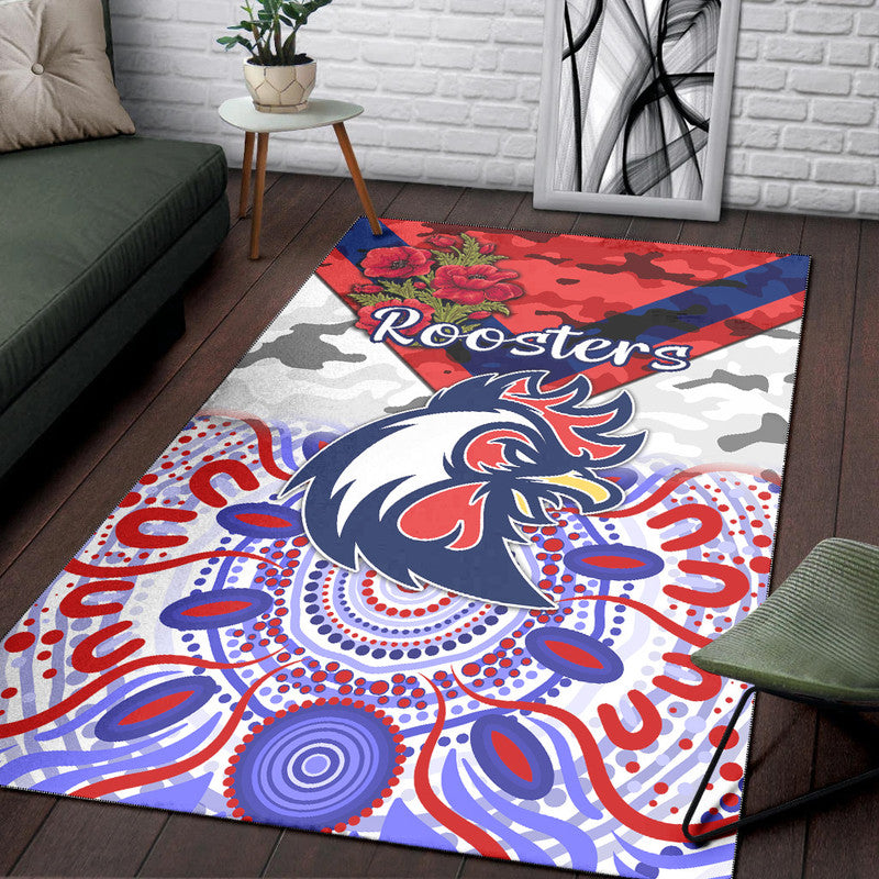sydney-roosters-anzac-2022-area-rug-indigenous-vibes-white