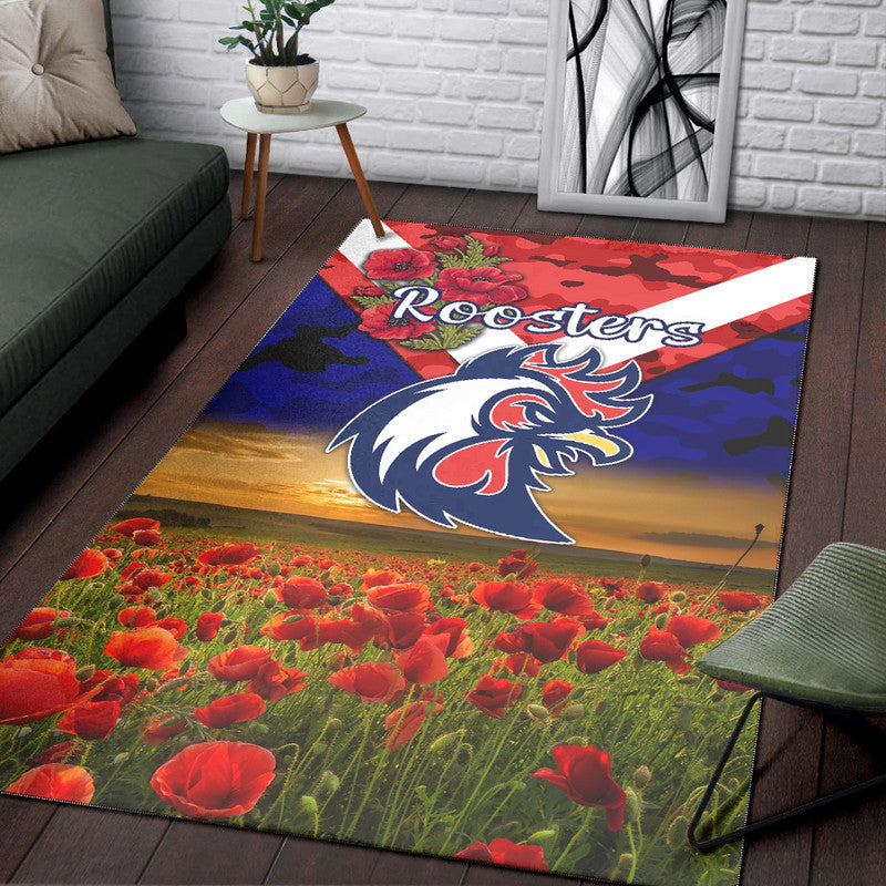sydney-roosters-anzac-2022-area-rug-poppy-flowers-vibes-blue