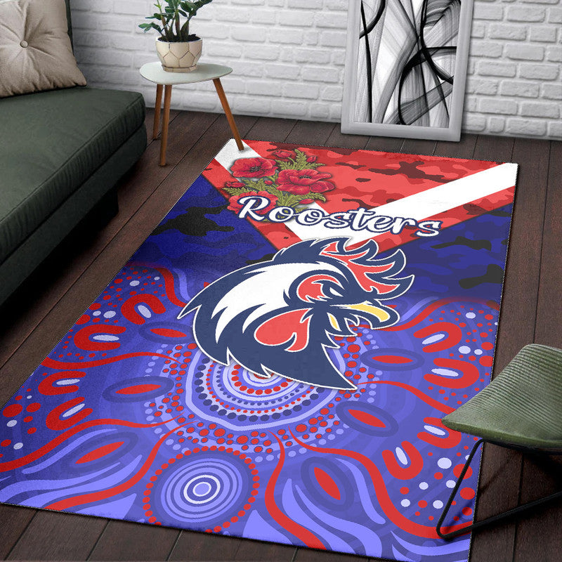 sydney-roosters-anzac-2022-area-rug-indigenous-vibes-blue