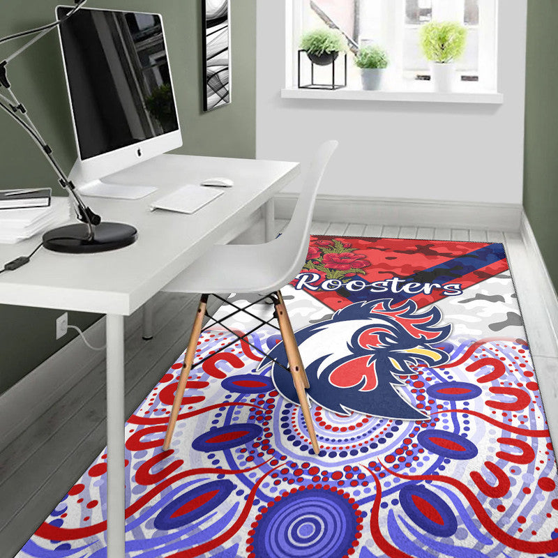 sydney-roosters-anzac-2022-area-rug-indigenous-vibes-white
