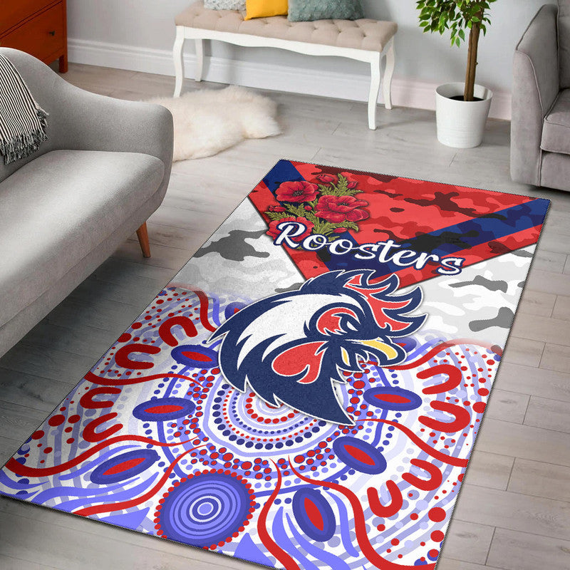 sydney-roosters-anzac-2022-area-rug-indigenous-vibes-white