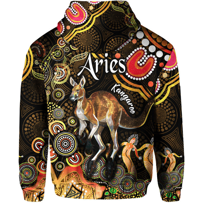 australian-astrology-zip-up-and-pullover-hoodie-aries-kangaroo-zodiac-aboriginal-vibes-gold