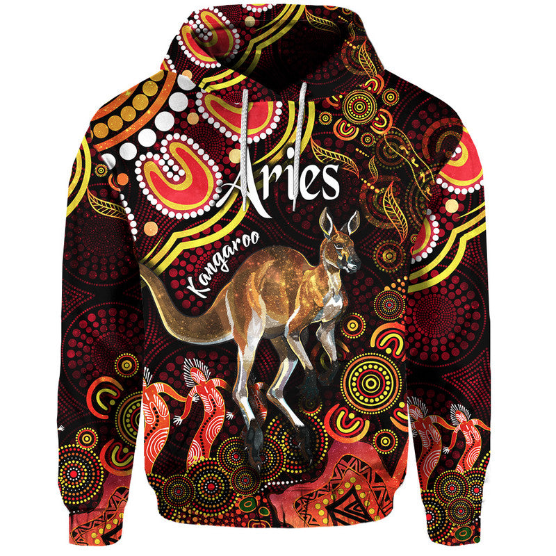 australian-astrology-zip-up-and-pullover-hoodie-aries-kangaroo-zodiac-aboriginal-vibes-red