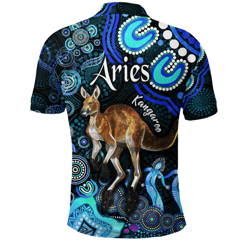 australian-astrology-polo-shirt-aries-kangaroo-zodiac-aboriginal-vibes-blue