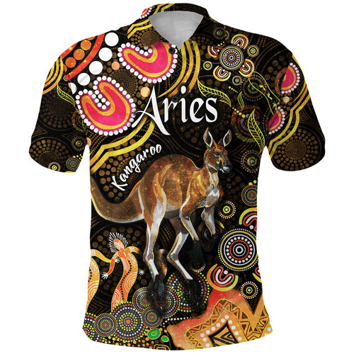 custom-personalised-australian-astrology-polo-shirt-aries-kangaroo-zodiac-aboriginal-vibes-gold