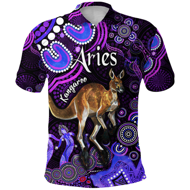 custom-personalised-australian-astrology-polo-shirt-aries-kangaroo-zodiac-aboriginal-vibes-purple