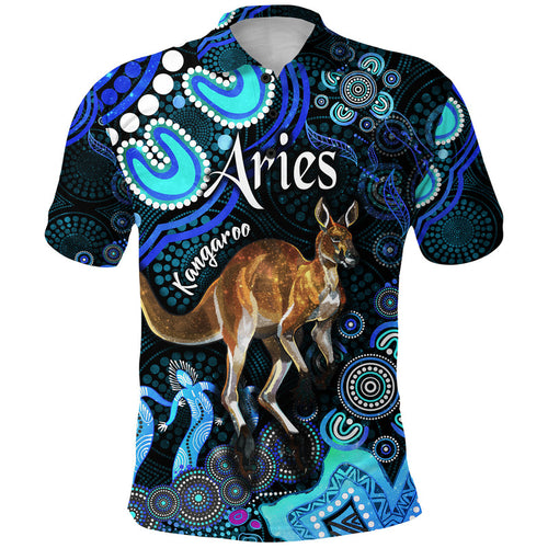australian-astrology-polo-shirt-aries-kangaroo-zodiac-aboriginal-vibes-blue
