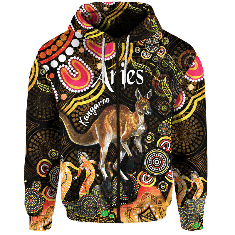 australian-astrology-zip-up-and-pullover-hoodie-aries-kangaroo-zodiac-aboriginal-vibes-gold
