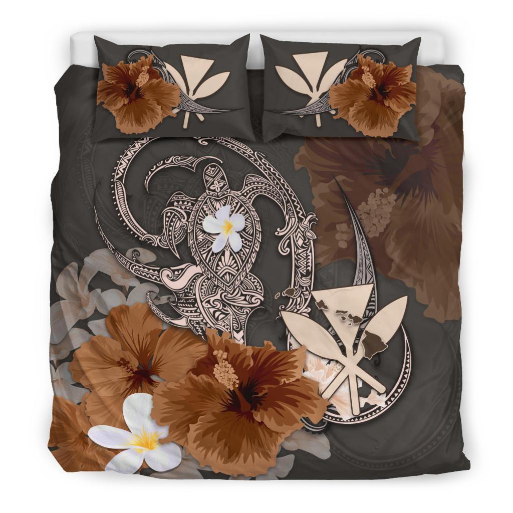 kanaka-maoli-hawaii-bedding-set-hibiscus-turtle-tribal-brown
