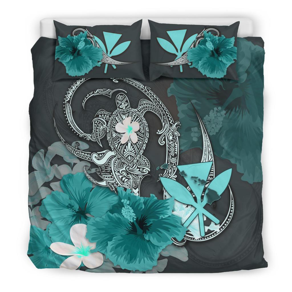 kanaka-maoli-hawaii-bedding-set-hibiscus-turtle-tribal-turquoise