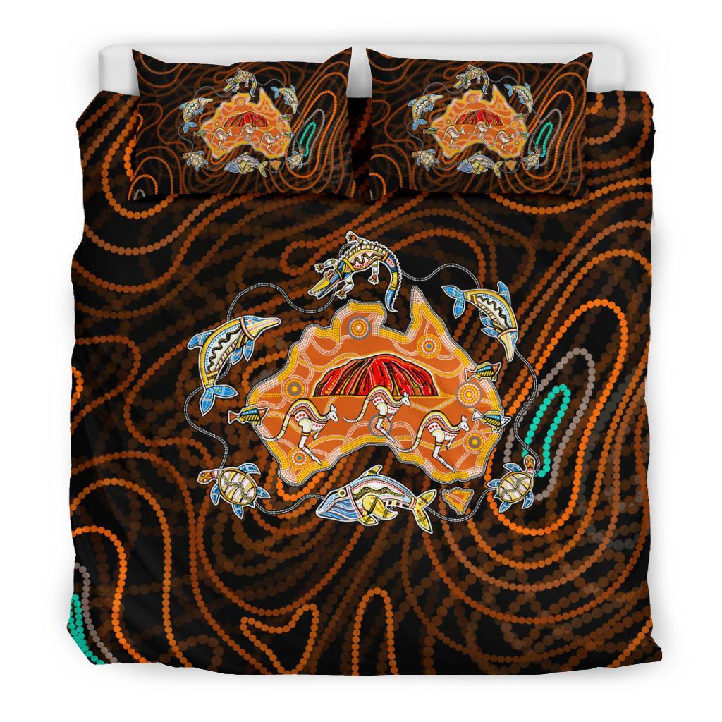 aboriginal-bedding-set-australia-map-kangaroo-crocodile-turtle-uluru