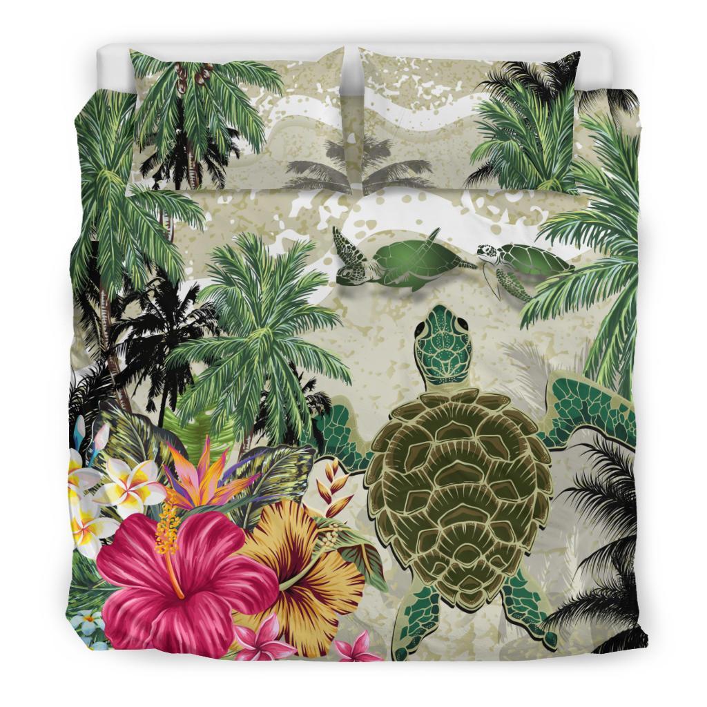 turtle-and-coconut-tree-bedding-set-hibiscus-and-turtle-on-the-beach