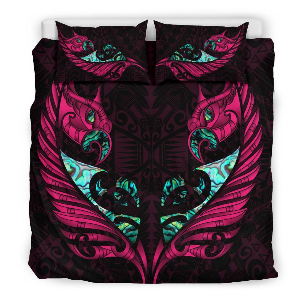 new-zealand-bedding-set-manaia-paua-fern-wing-pink