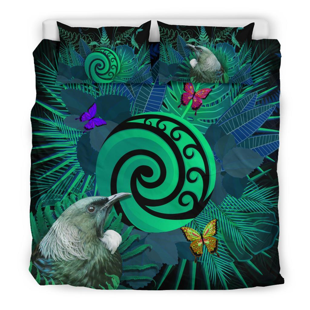new-zealand-bedding-set-koru-fern-mix-tui-bird-tropical-floral-turquoise