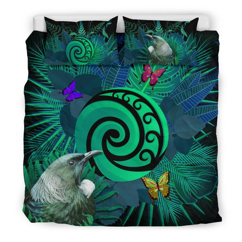 new-zealand-bedding-set-koru-fern-mix-tui-bird-tropical-floral-turquoise