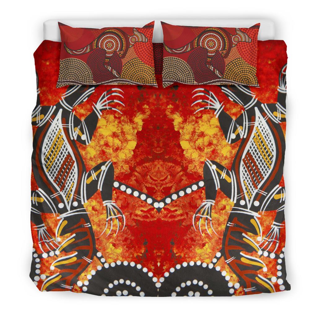 aboriginal-bedding-set-crocodile-kangaroo-dot-painting-art