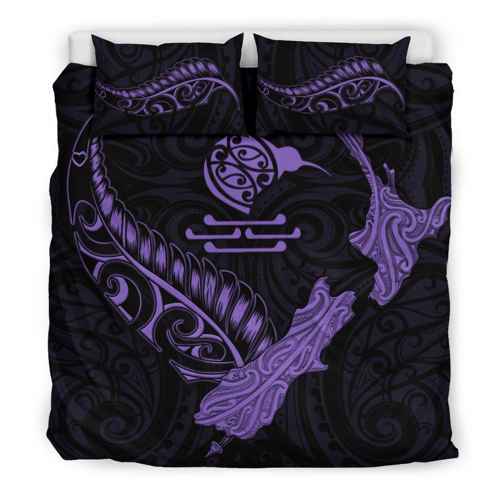 new-zealand-heart-bedding-set-map-kiwi-mix-silver-fern-pastel-purple