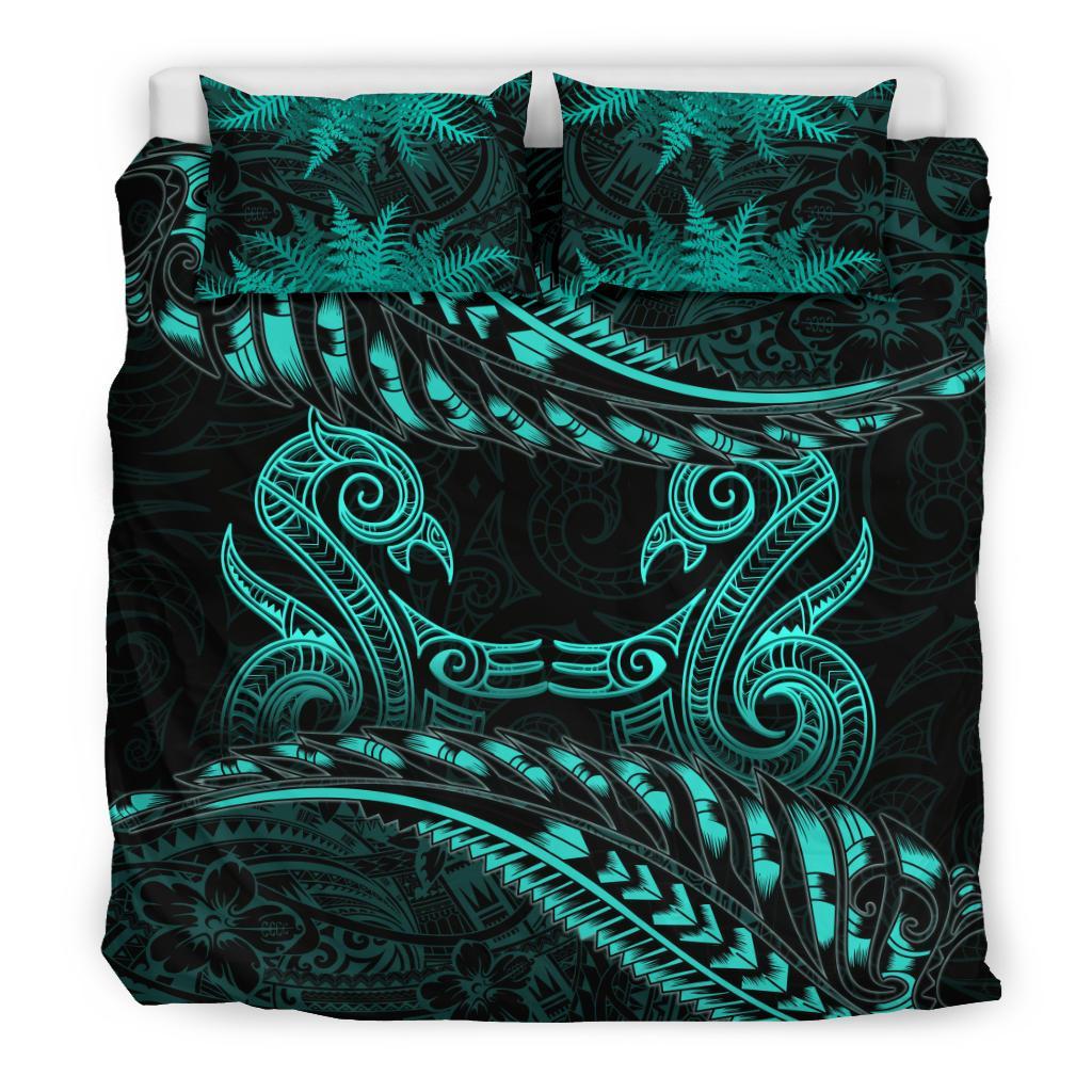 new-zealand-bedding-set-turquoise-manaia-maori-silver-fern-duvet-cover