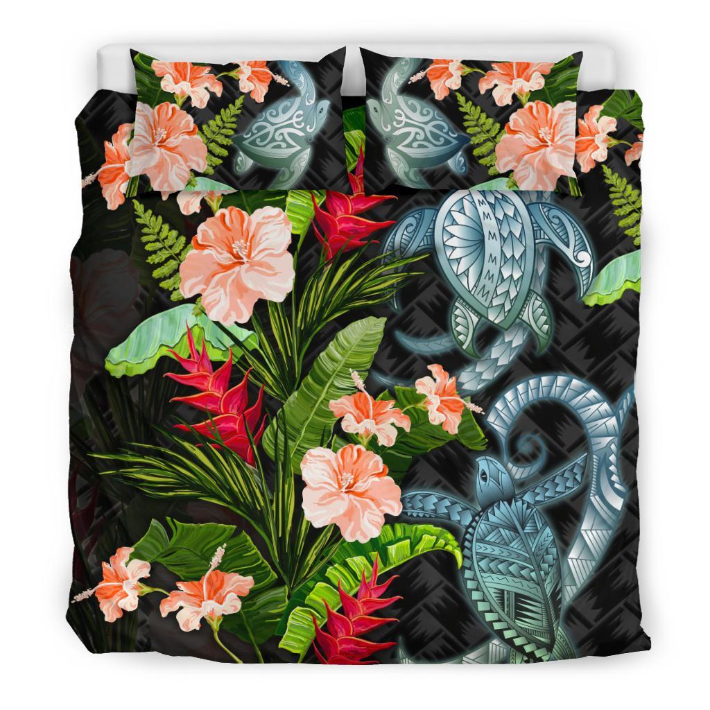 turtle-bedding-set-palm-leaves-mix-hibiscus