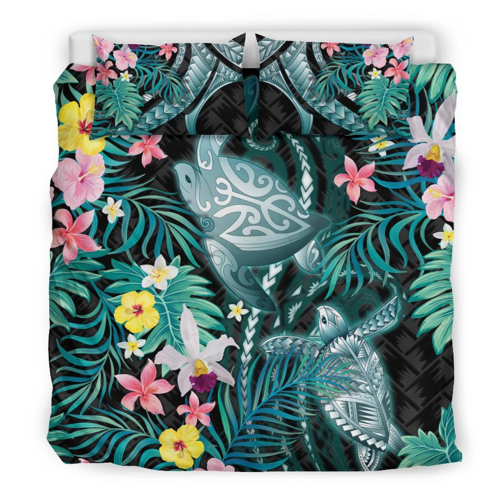 turtle-bedding-set-hibiscus-palm-leaves-duvet-cover-and-pillow-case