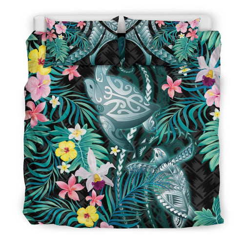 turtle-bedding-set-hibiscus-palm-leaves-duvet-cover-and-pillow-case
