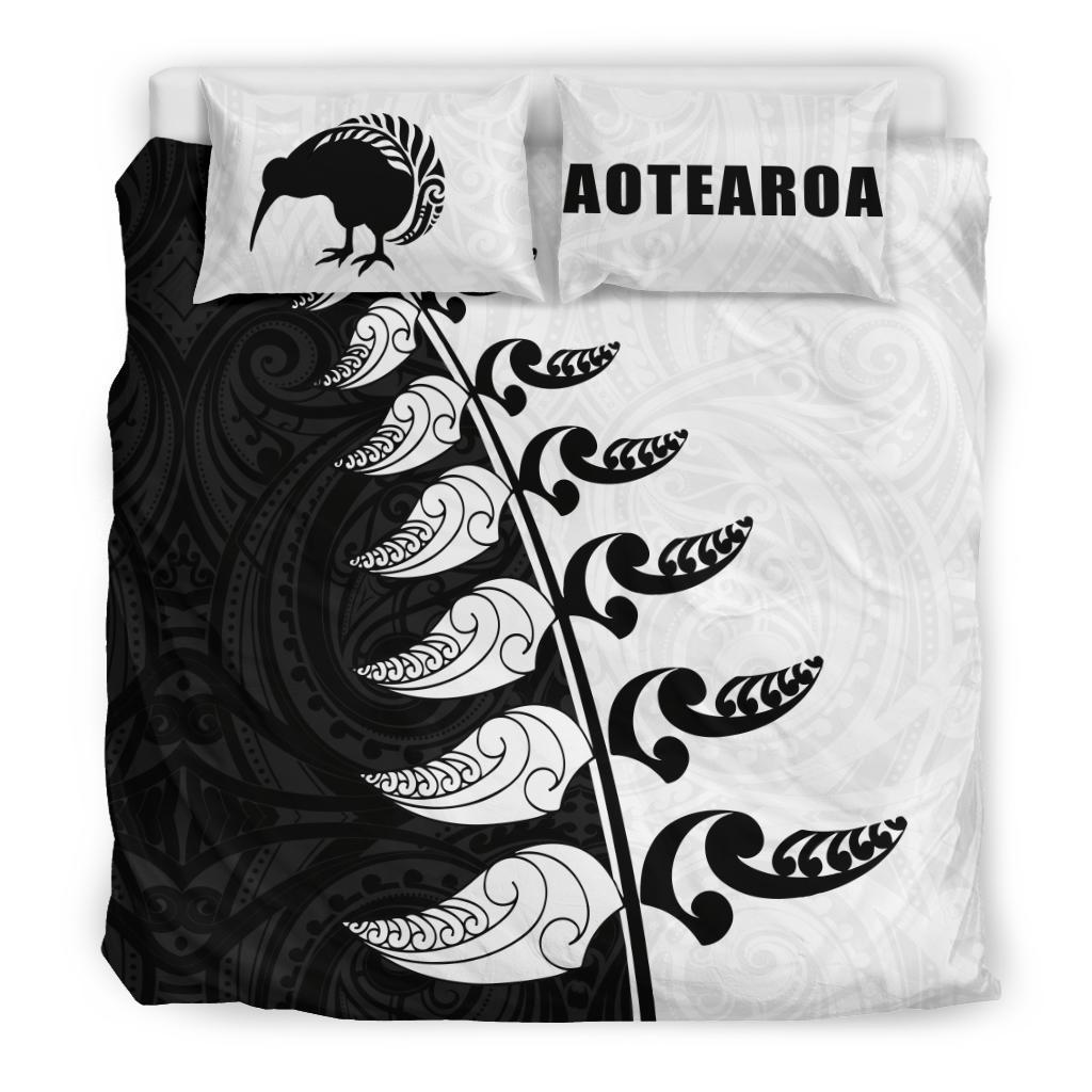 new-zealand-aotearoa-koru-fern-kiwi-bedding-set-black-white