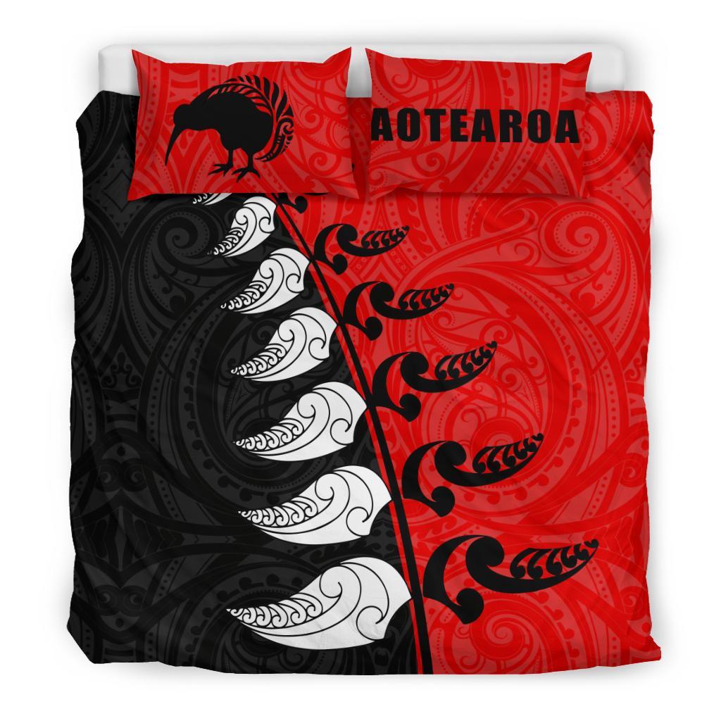 new-zealand-aotearoa-koru-fern-kiwi-bedding-set-red