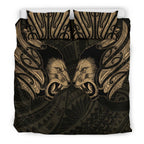double-lion-maori-tattoo-bedding-set-new-zealand-gold