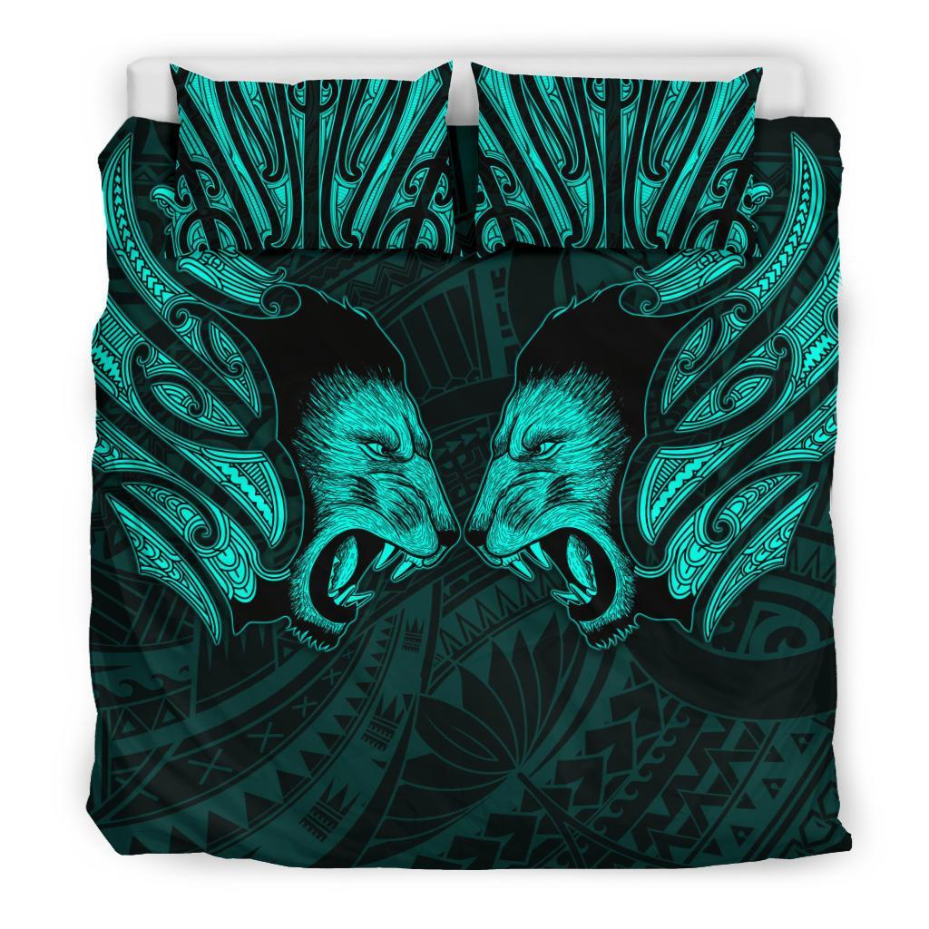 double-lion-maori-tattoo-bedding-set-new-zealand-turquoise