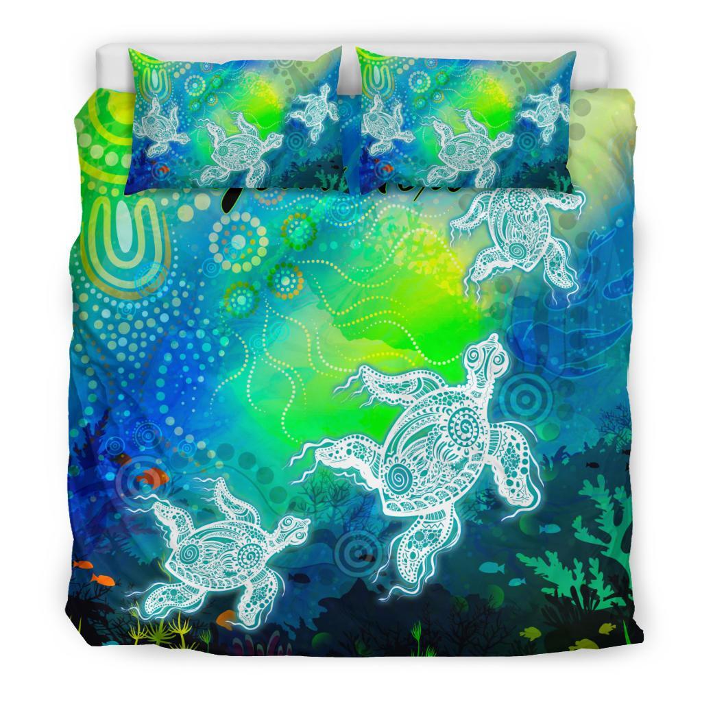 custom-text-aboriginal-bedding-set-indigenous-turtle-ocean-dot-painting-art