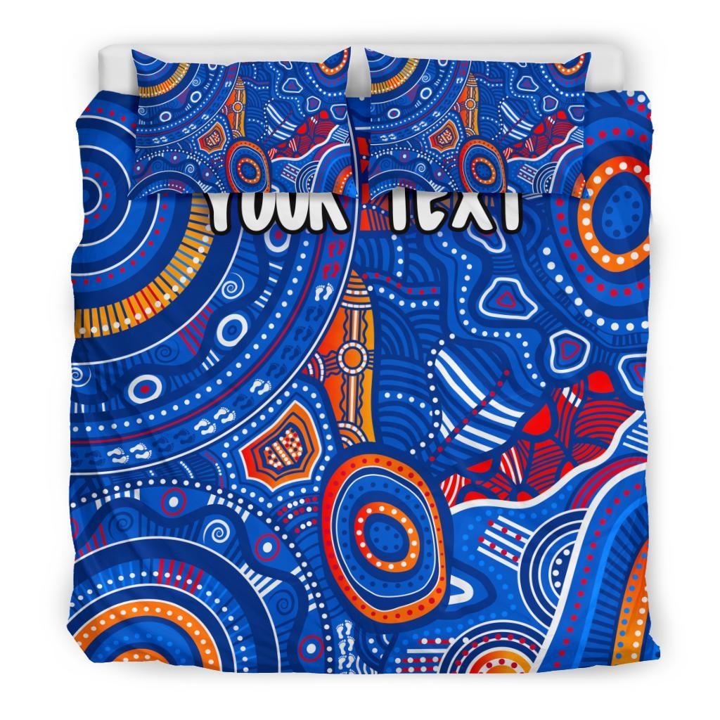 custom-text-aboriginal-bedding-set-indigenous-footprint-patterns-blue-color