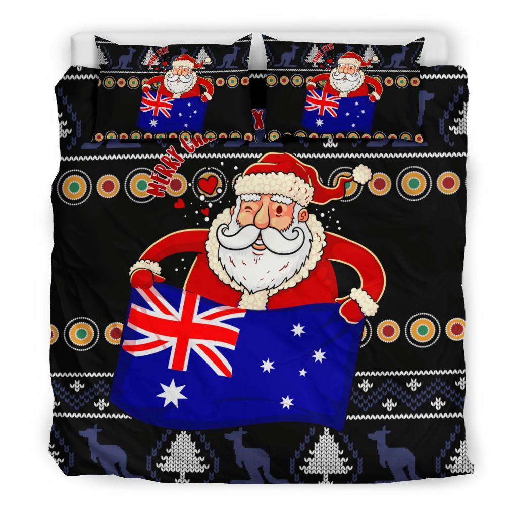 christmas-personalised-bedding-set-australia-santa-claus-hold-the-flag-black