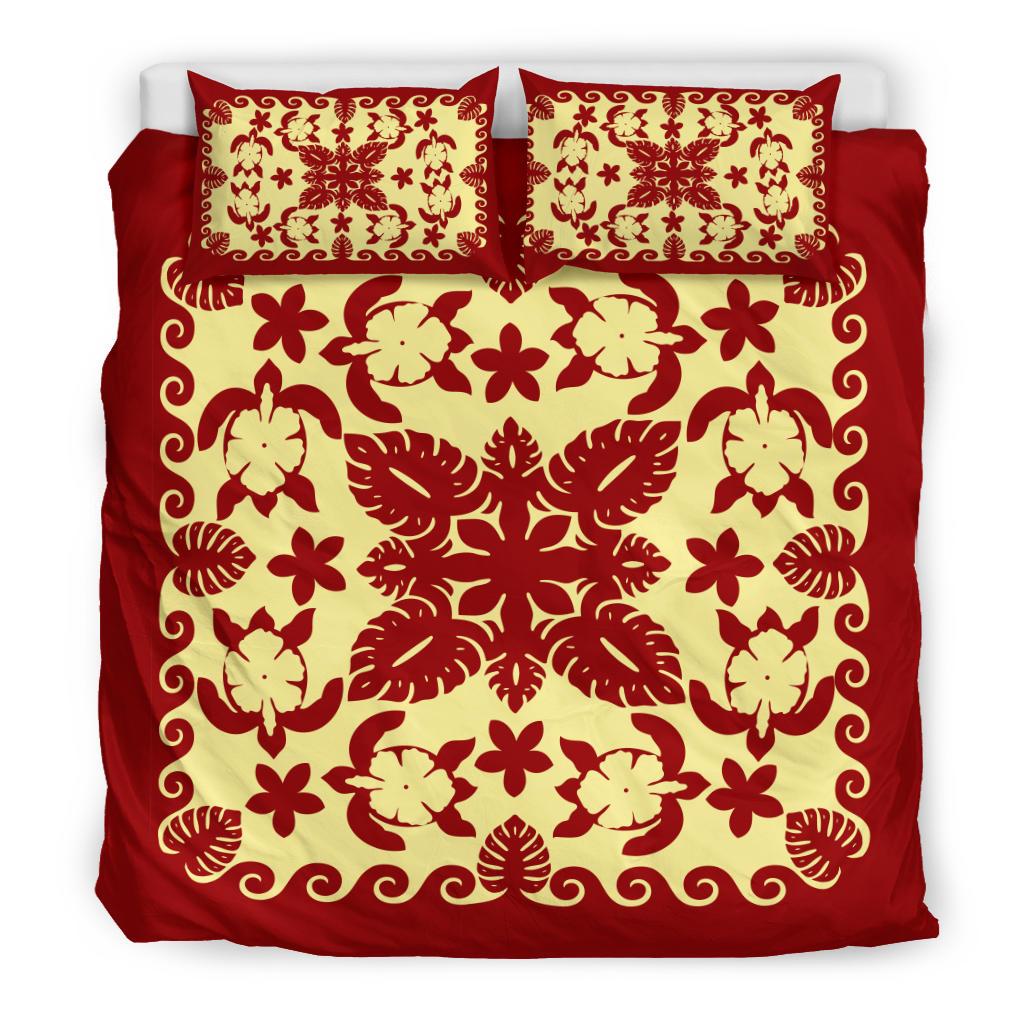 turtle-with-hibiscus-royal-red-bedding-set-palm-leaf