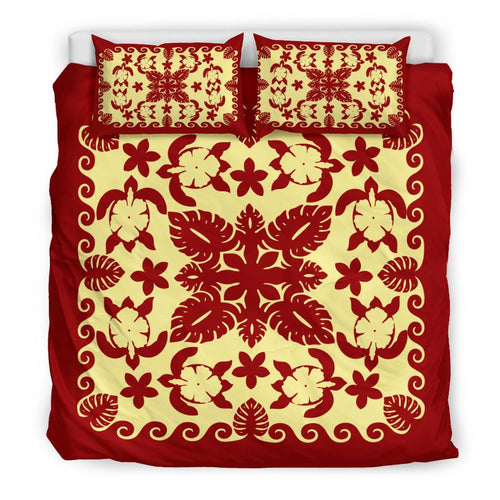 turtle-with-hibiscus-royal-red-bedding-set-palm-leaf