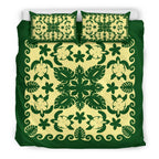 turtle-with-hibiscus-royal-green-bedding-set-palm-leaf